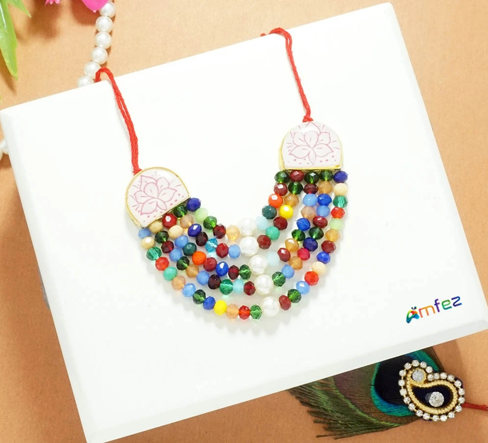 Beautiful Multi Meena Stone Beads Work Necklace ( XL )