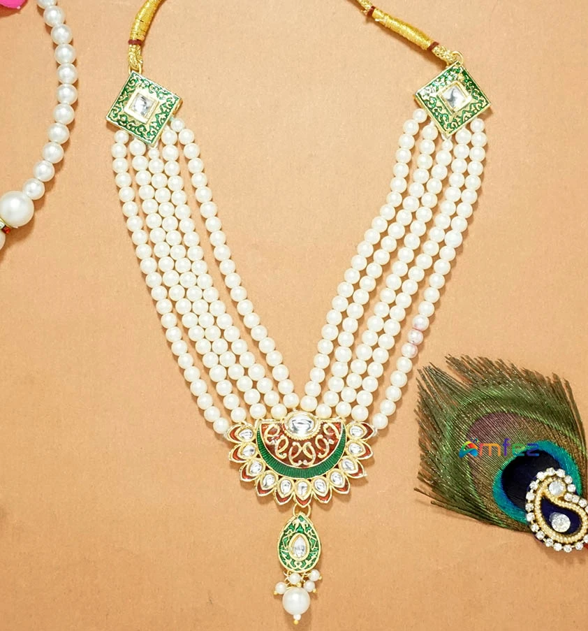 Beautiful Multi Meena Kundan Pearl Beads Work Necklace ( 6 Inch )