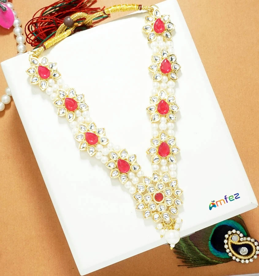 Beautiful Rani Golden Kundan Beads Work Necklace