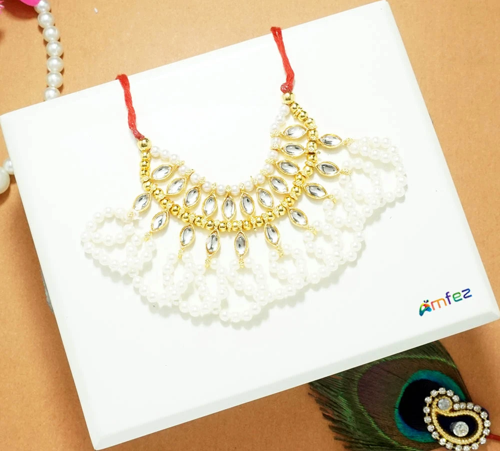 Beautiful White Kundan Beads Work Necklace ( XL )