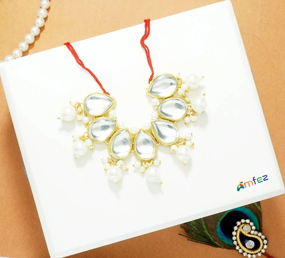 Golden White Heavy Kundan Beads Necklace ( XL )