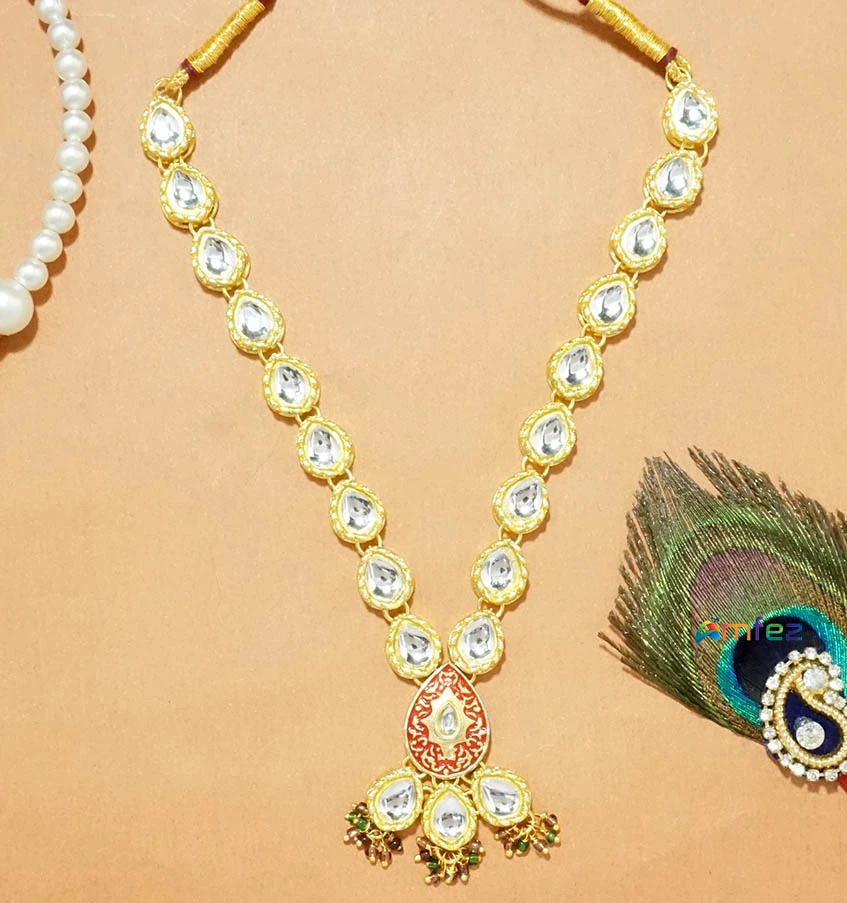 Beautiful Golden Stone Beads Work Long Mala/Necklace ( 6 Inch )