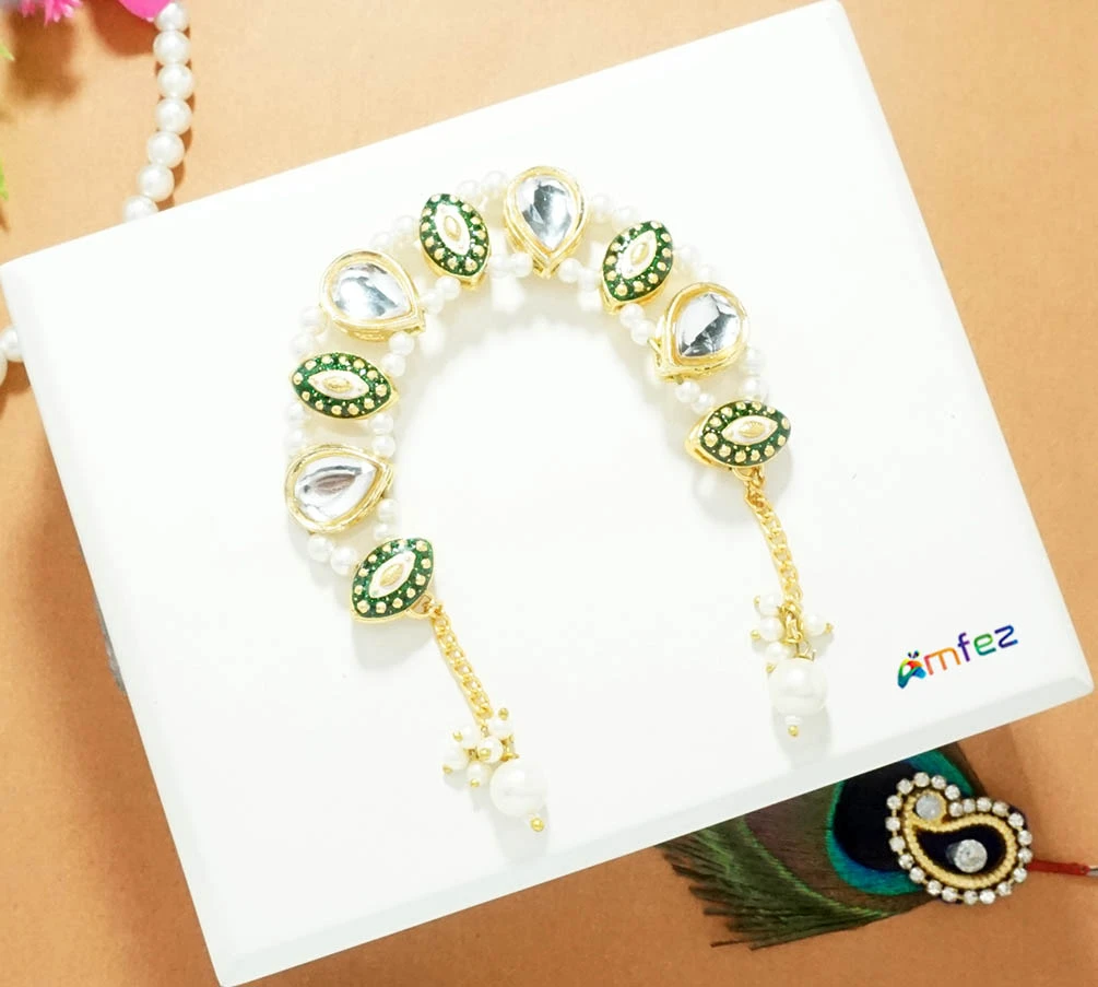 Green Meena Kundan Stone Work Chandrika ( Large )