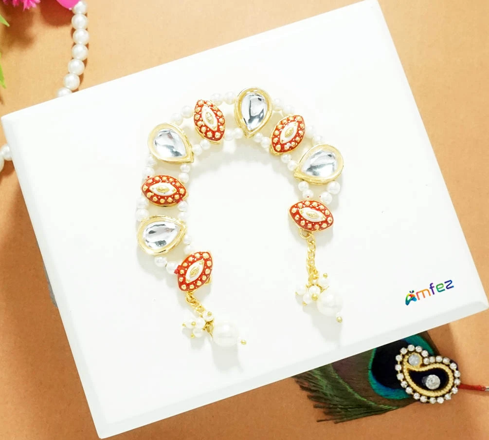 Red Meena Kundan Stone Work Chandrika ( Large )