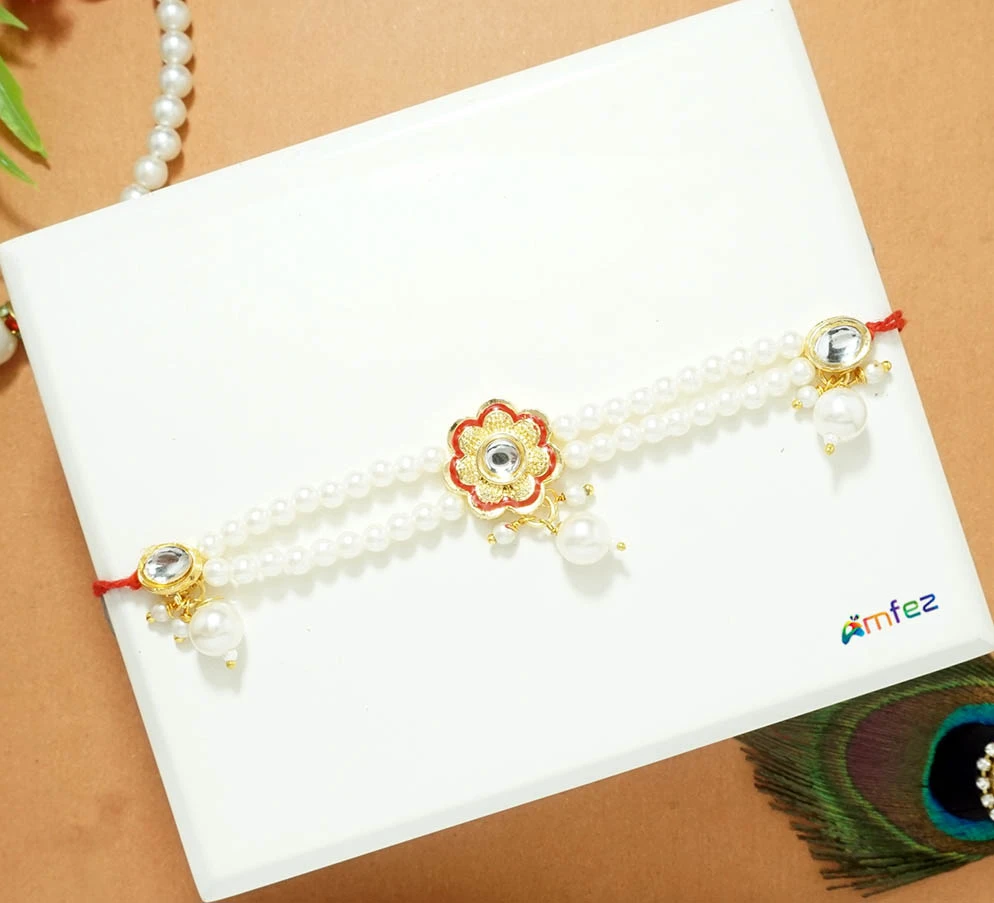 Red & White Stone Pearl Beads Belt