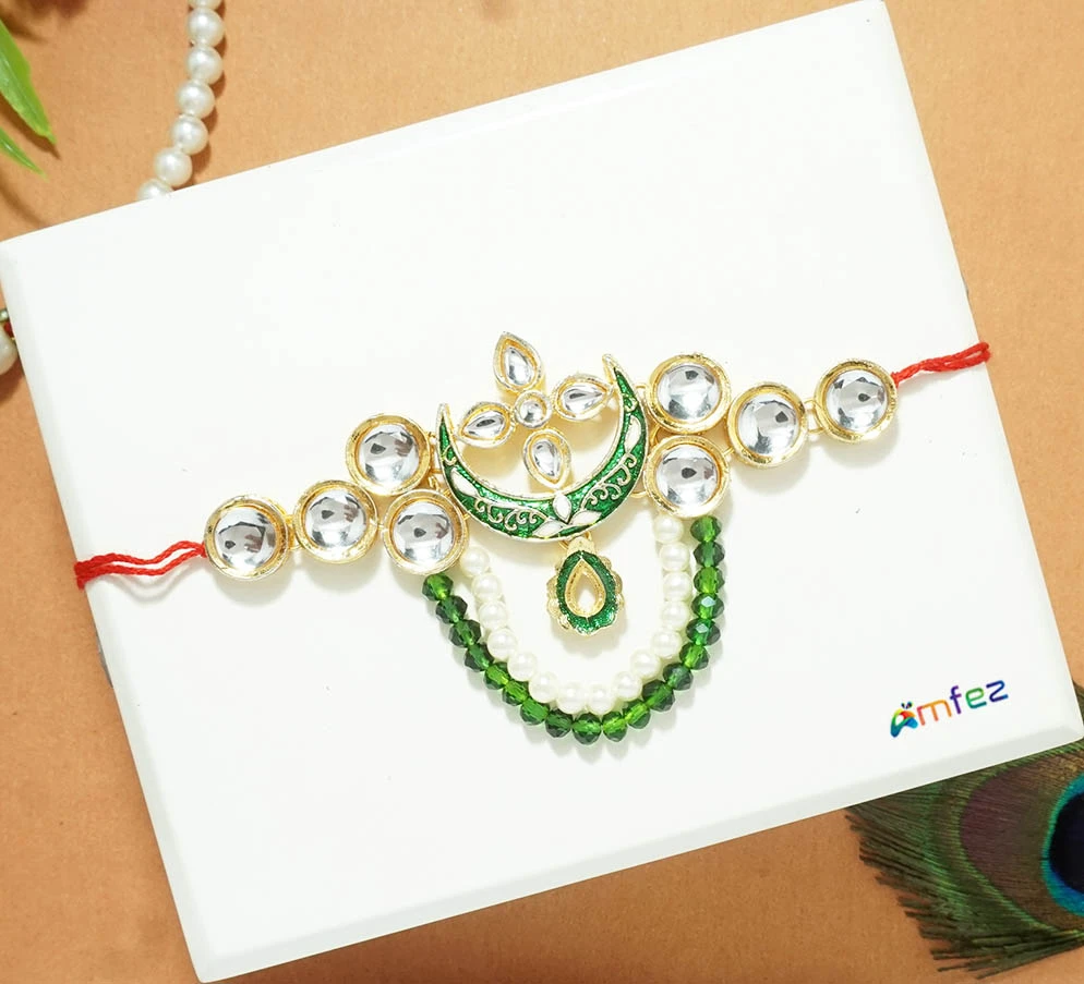 Designer Green Kundan Pearl Beads Belt