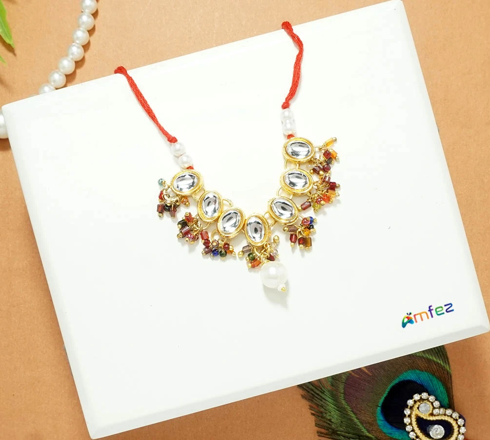 Elegant Multi Beads Kundan Beads Necklace ( Large )