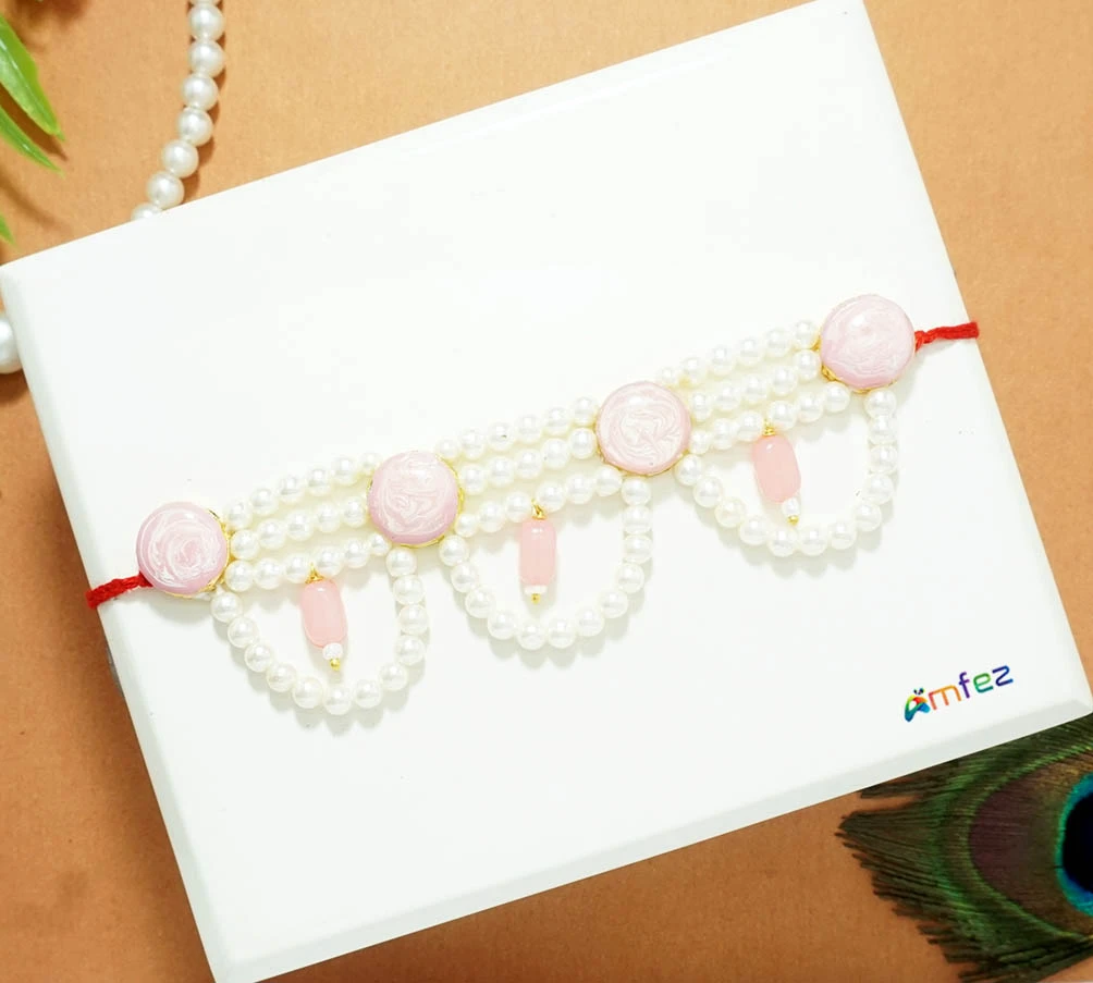 Baby Pink Stone Pearl Beads Work Belt (4 Inch)