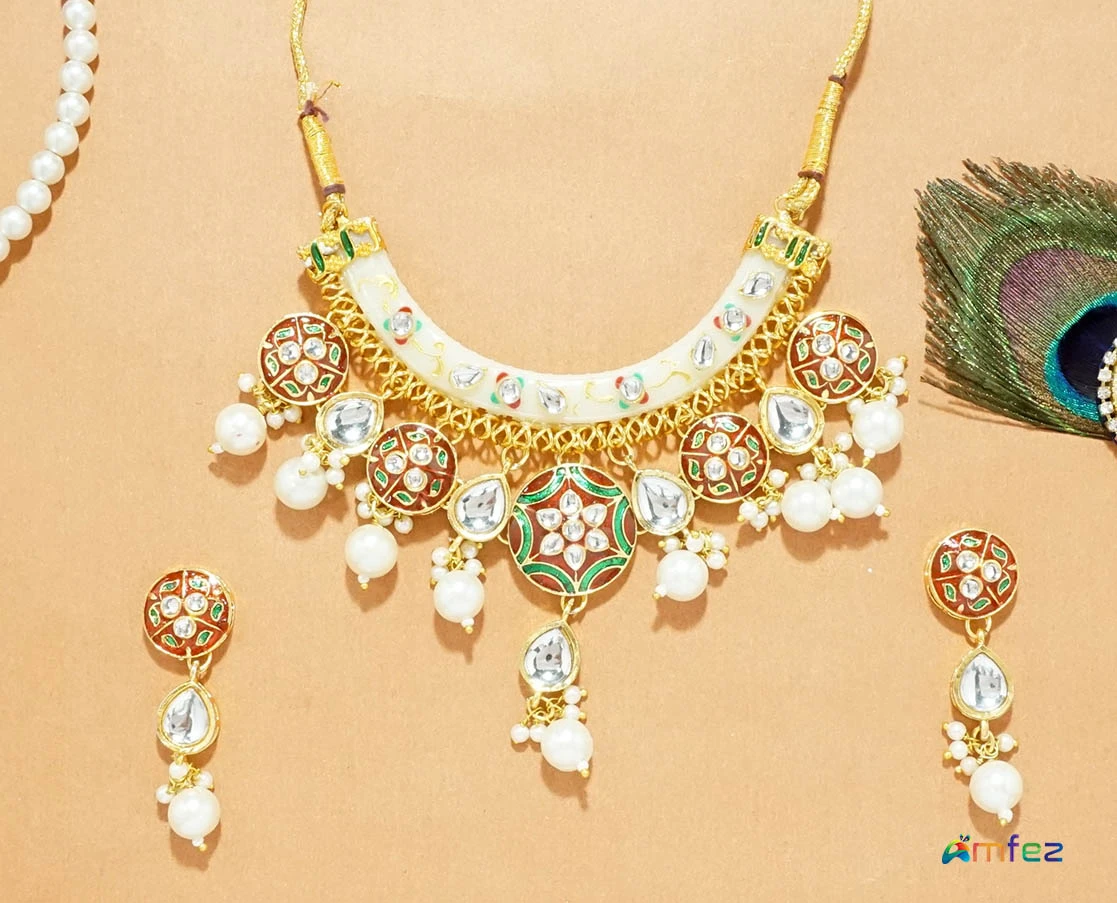 Elegant Multi Heavy Kundan Beads Necklace With Earrings ( XX-Large )
