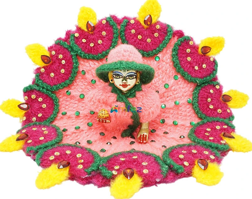 Amfez Laddu Gopal Pink Flower Woolen Dress With Cap