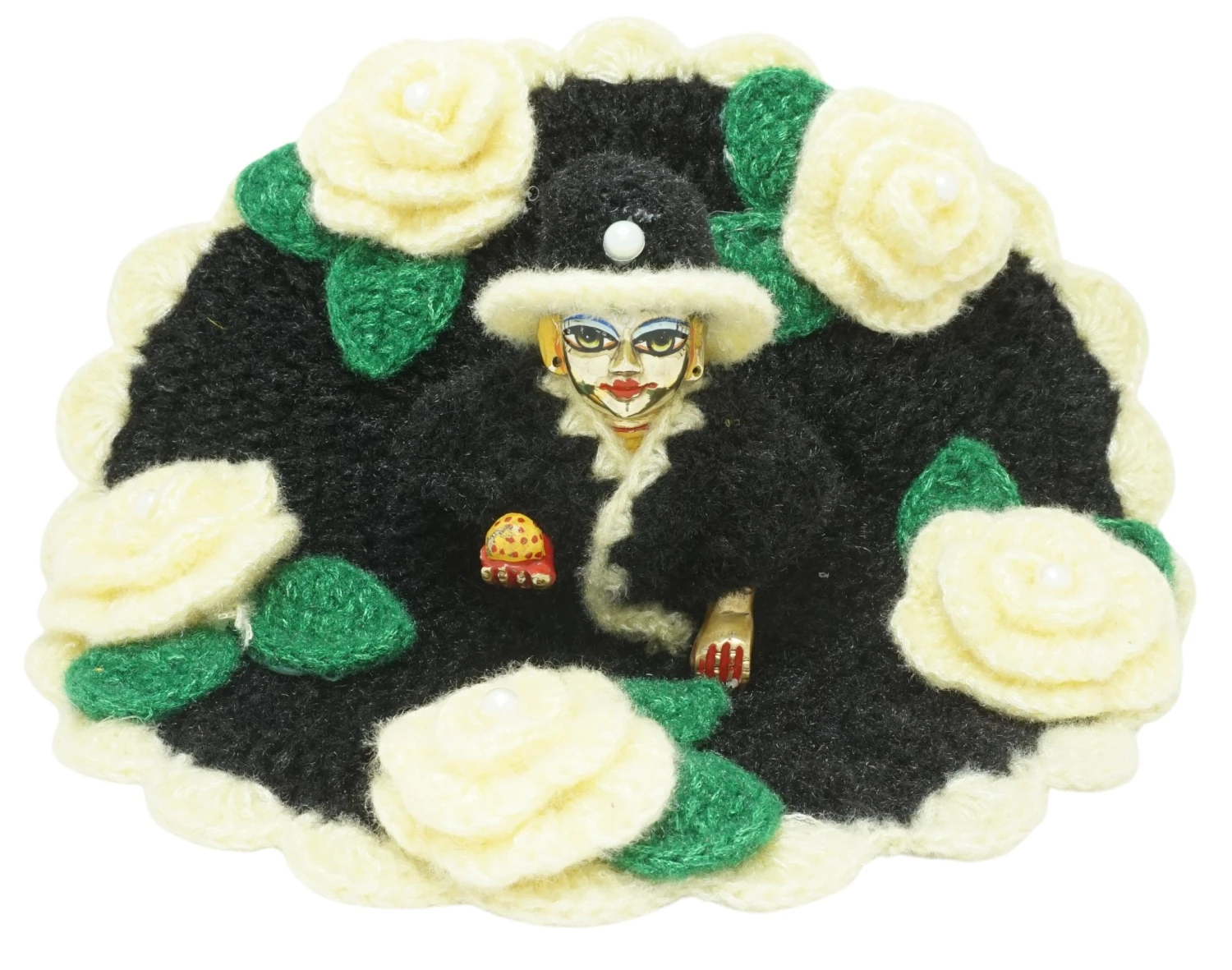 Amfez Laddu Gopal Black Flower Woolen Dress With Cap