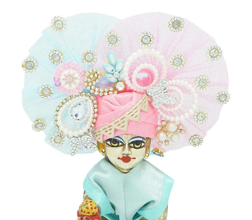 Laddu Gopal Pink SkyBlue Stone Patch Work Designer Pugdi