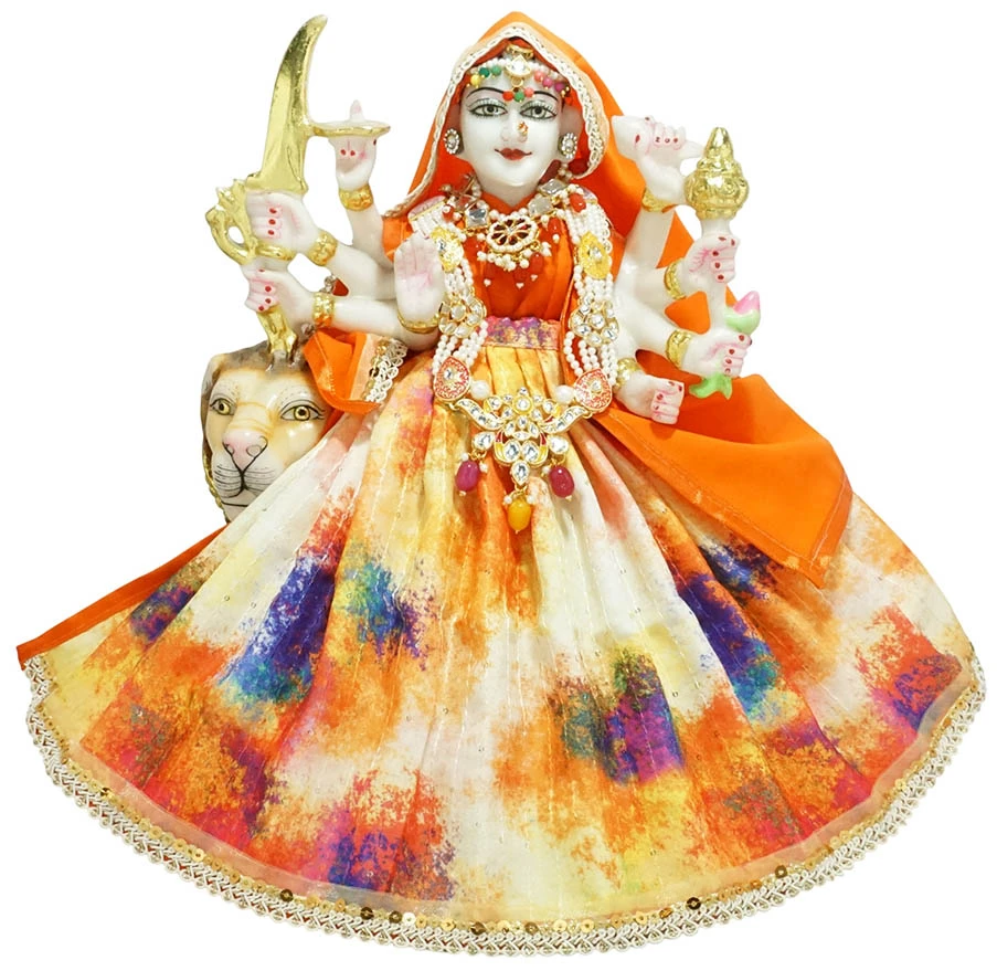 Amfez Durga Ji Multi Printed Embroidery Lace Work Holi Dress