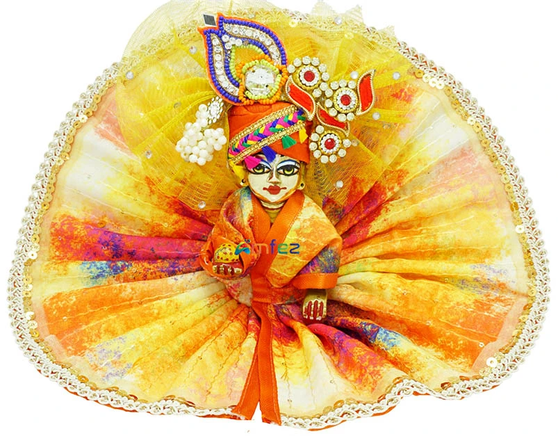 Amfez Laddu Gopal Multi Printed Embroidery Lace Work Holi Dress