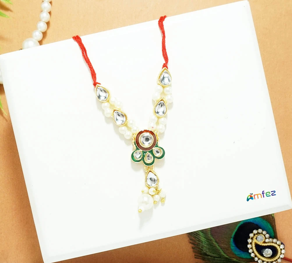 Multi Kundan Pearl Beads Necklace ( 2 Inch)