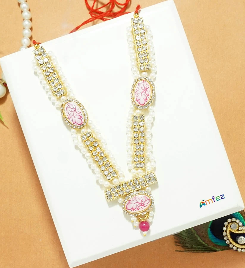 Pink & White Stone Pearl Beads Necklace ( 4.5 Inch)