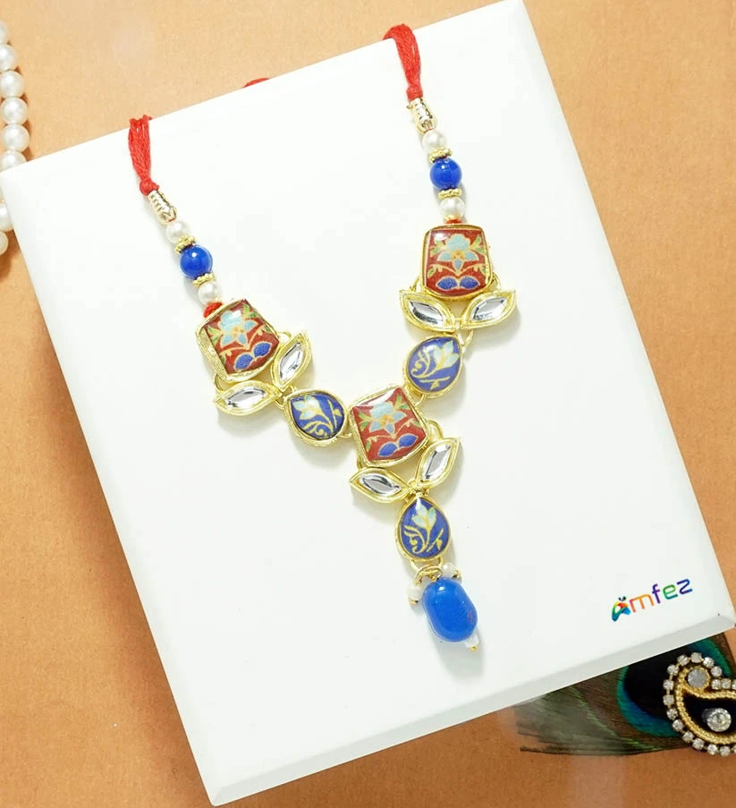 Multi Kundan Pearl Beads Necklace ( 3 Inch)