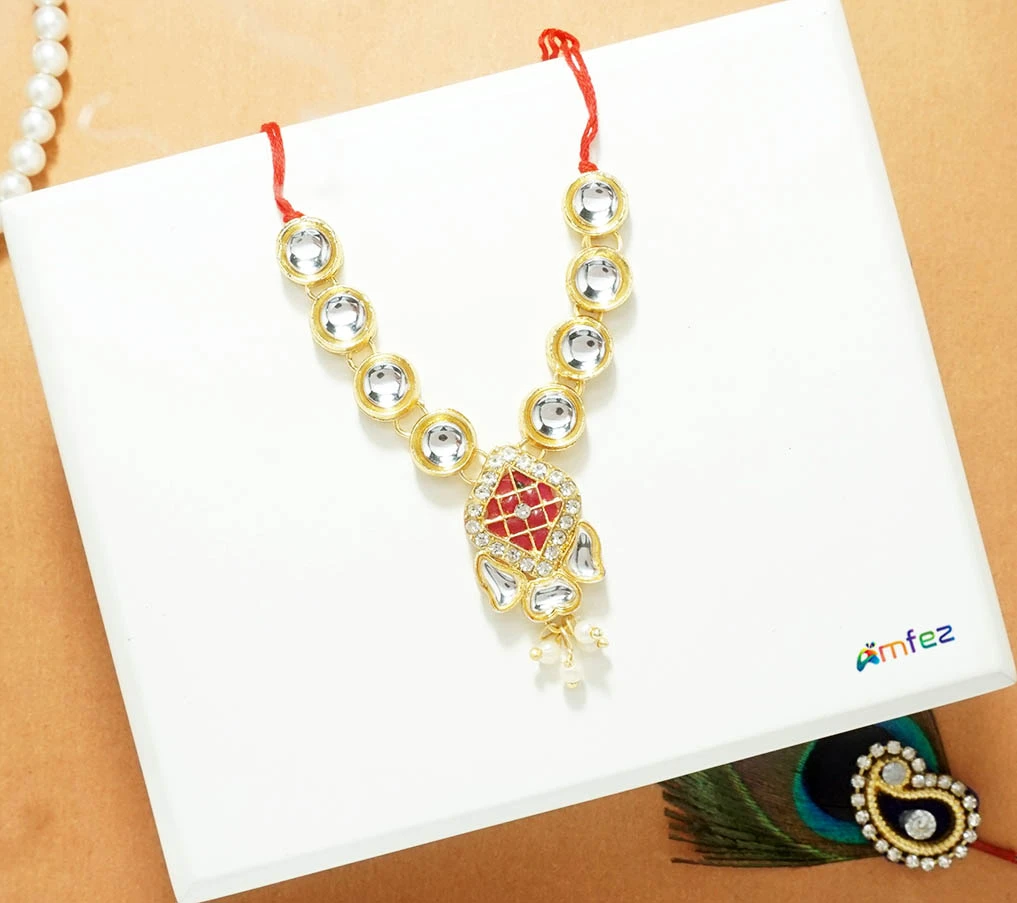 Elegant White Pink Kundan Work Necklace ( 2.5 Inch)