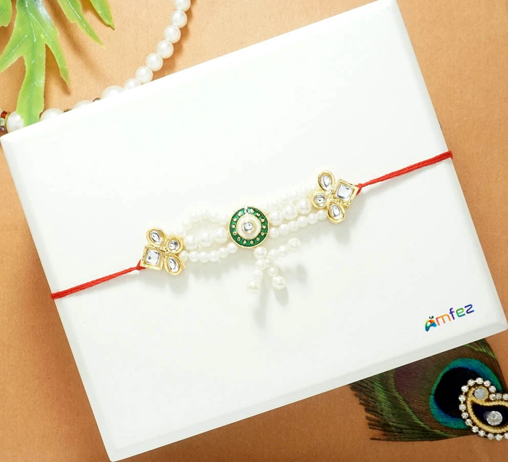 Red & White Stone Pearl Beads Belt ( 2.5 Inch )