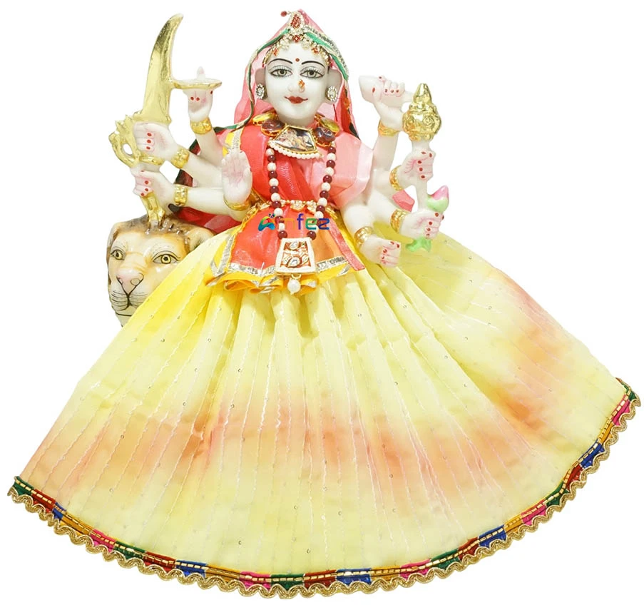 Amfez Durga Ji Yellow Printed Embroidery Lace Work Holi Dress