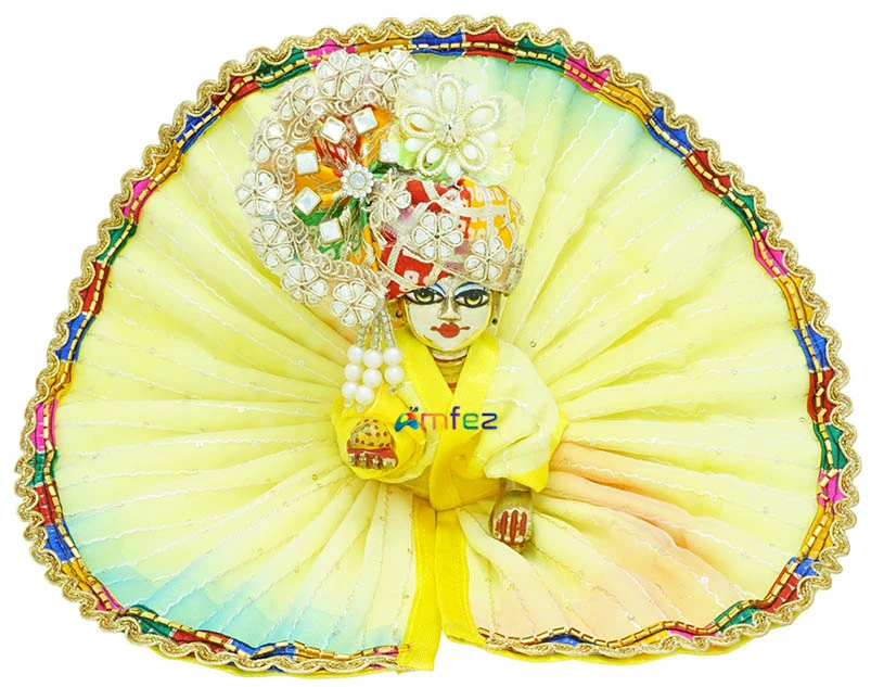 Amfez Laddu Gopal Yellow Printed Embroidery Lace Work Holi Dress