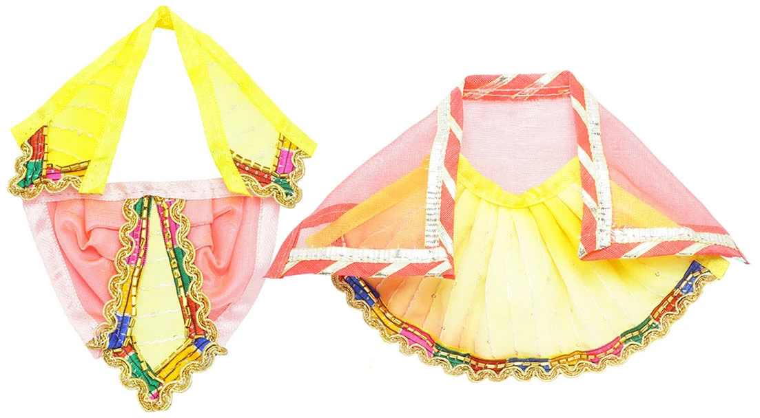 Amfez Laxmi Ganesh Ji Yellow Printed Embroidery Lace Work Holi Dress