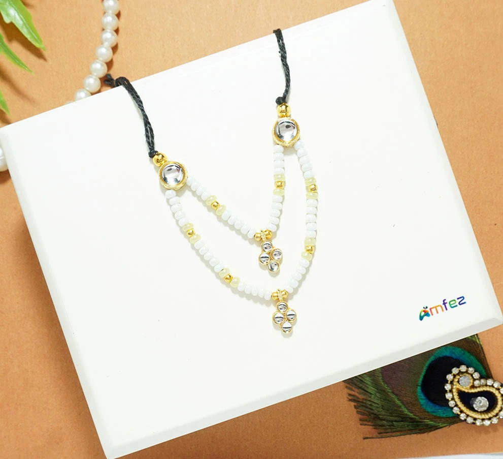 White & Yellow Stone Pearl Beads Necklace ( 2 Inch)