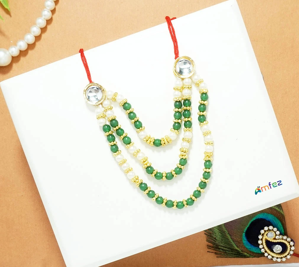 Green Stone Pearl Beads Necklace ( 3 Inch)