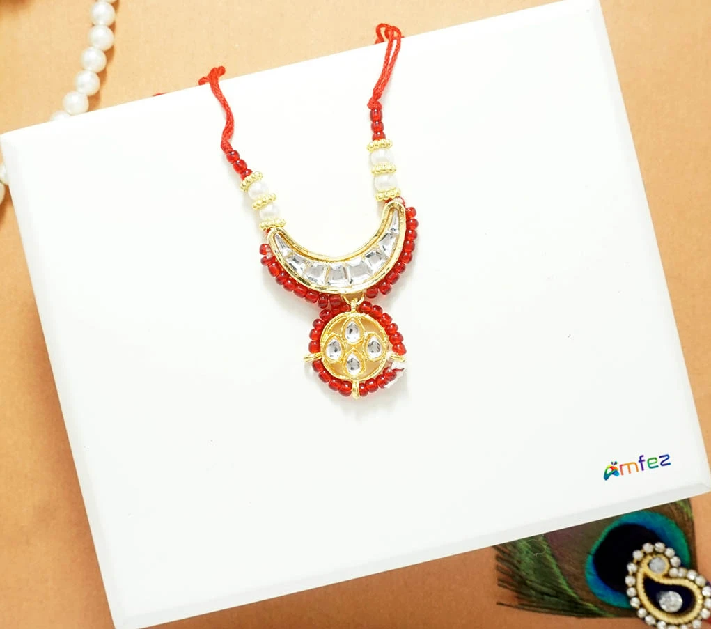 Red/ Rani Kundan Pearl Beads Necklace ( 2.5 Inch)