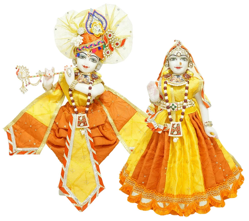 Amfez Radha Krishna Yellow & Orange Sitara Embroidery Lace Work Dress