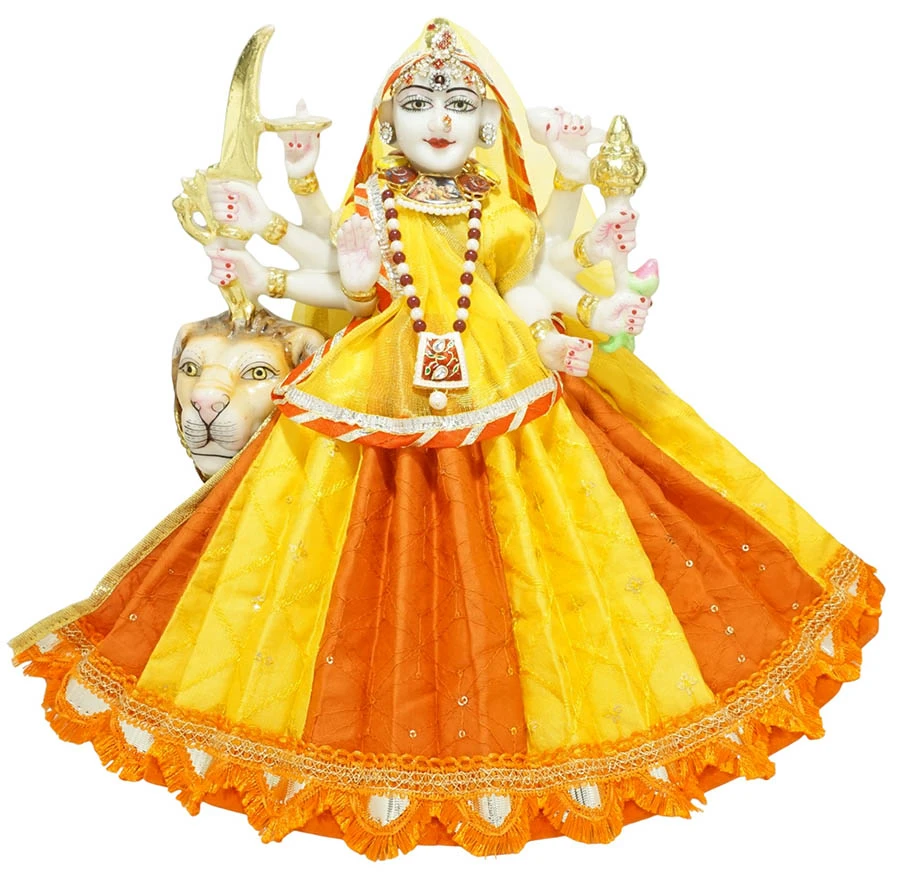 Amfez Durga Ji Yellow & Orange Sitara Embroidery Lace Work Dress