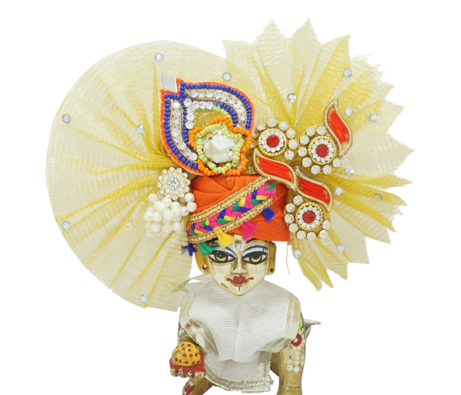 Laddu Gopal Orange Stone Patch Work Designer Pugdi