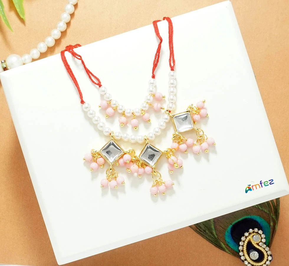 Pink Kundan Pearl Beads Work Necklace ( X-Large )