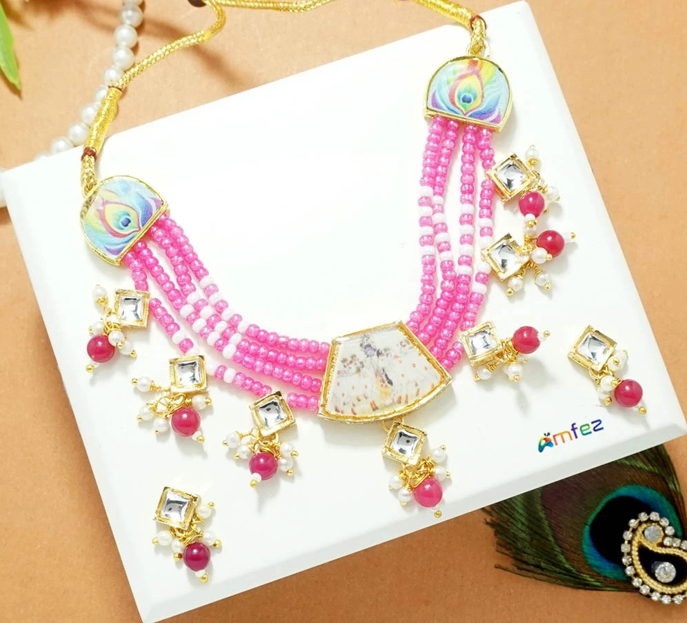 Rani Heavy Kundan Pearl Beads Necklace With Earrings ( XX-Large )