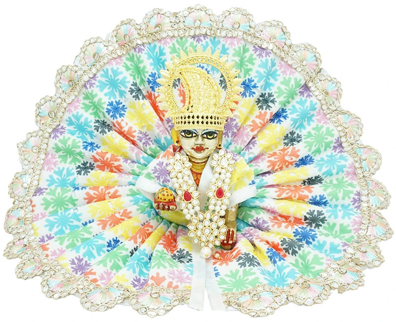 Amfez Laddu Gopal Multi Printed Embroidery Lace Work Dress