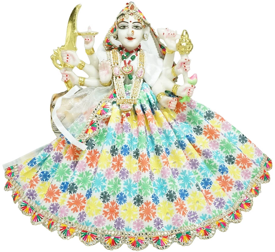 Amfez Durga Ji Multi Printed Embroidery Lace Work Dress