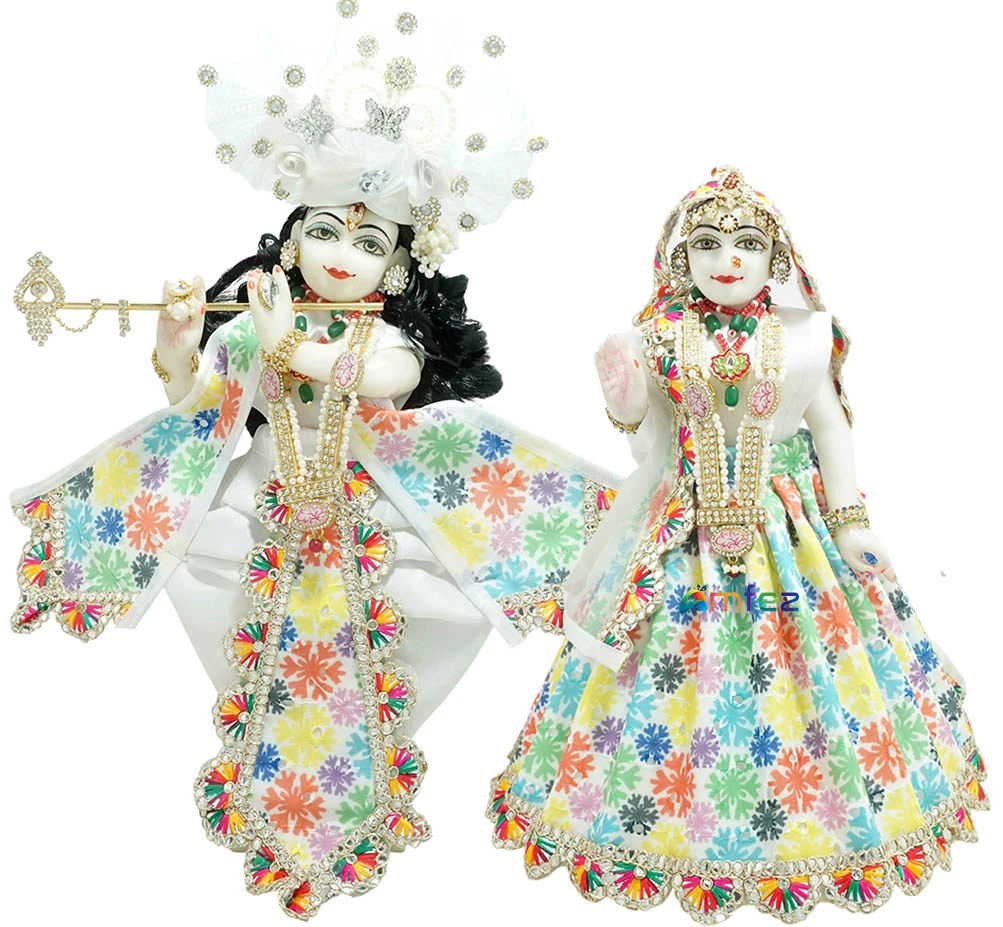 Amfez Radha Krishna Multi Printed Embroidery Lace Work Dress