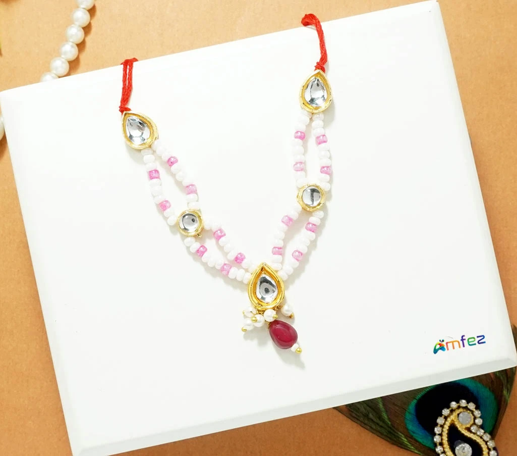 White & Rani Kundan Pearl Beads Necklace (3 Inch )