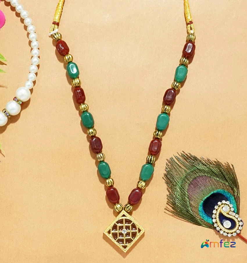 Maroon & Green Heavy Pearl Beads Necklace (6 Inch )