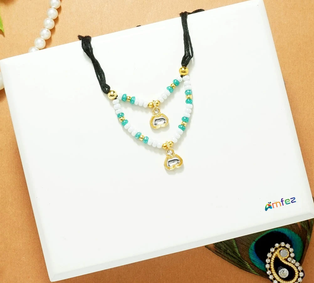 White & Sea Green Stone Pearl Beads Necklace (1.5 Inch )