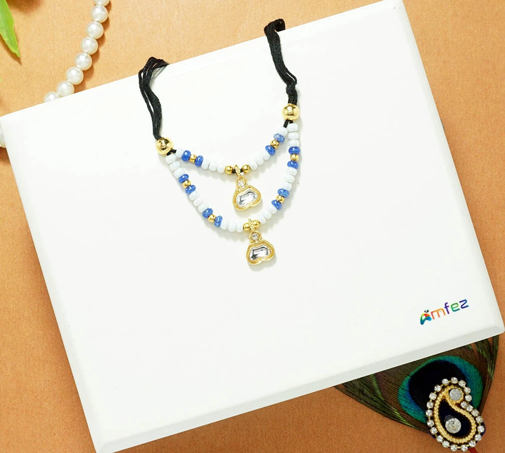 White & Blue Stone Pearl Beads Necklace (1.5 Inch )