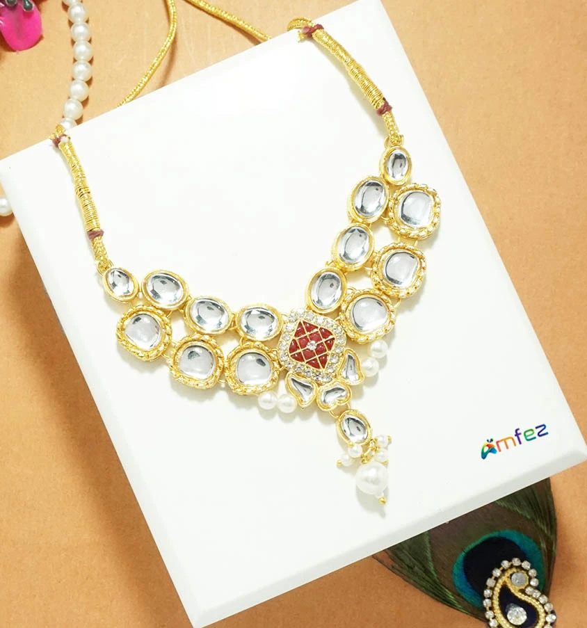 White Rani Heavy Kundan Pearl Beads Necklace (X-Large )