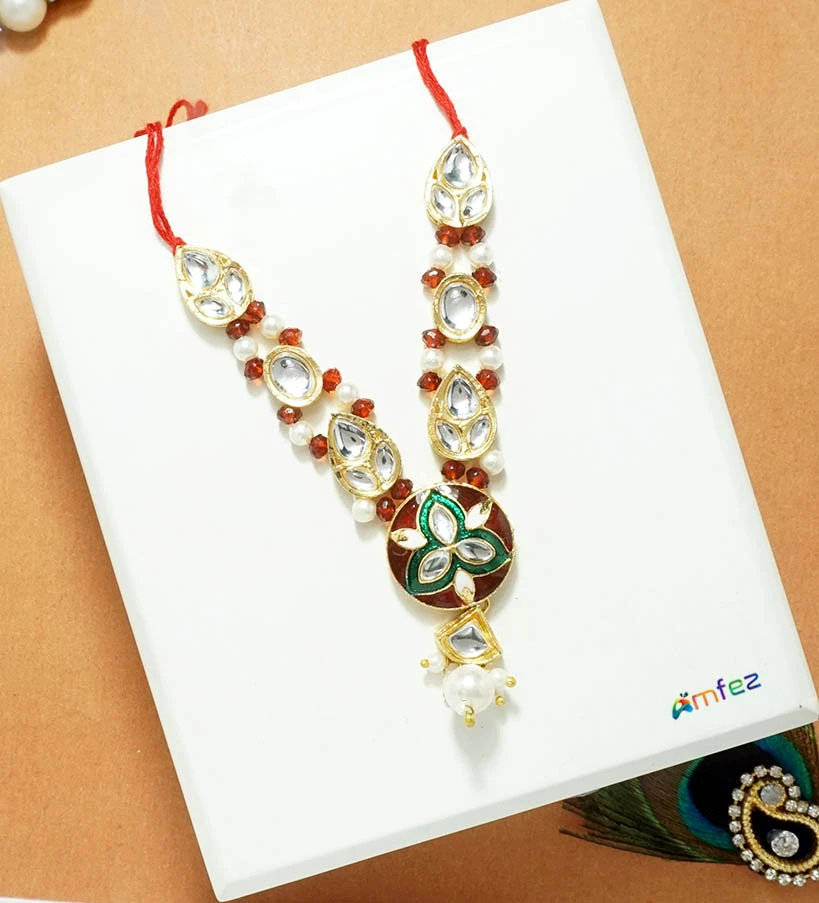 Red Heavy Kundan Meena Pearl Beads Necklace (4 Inch )