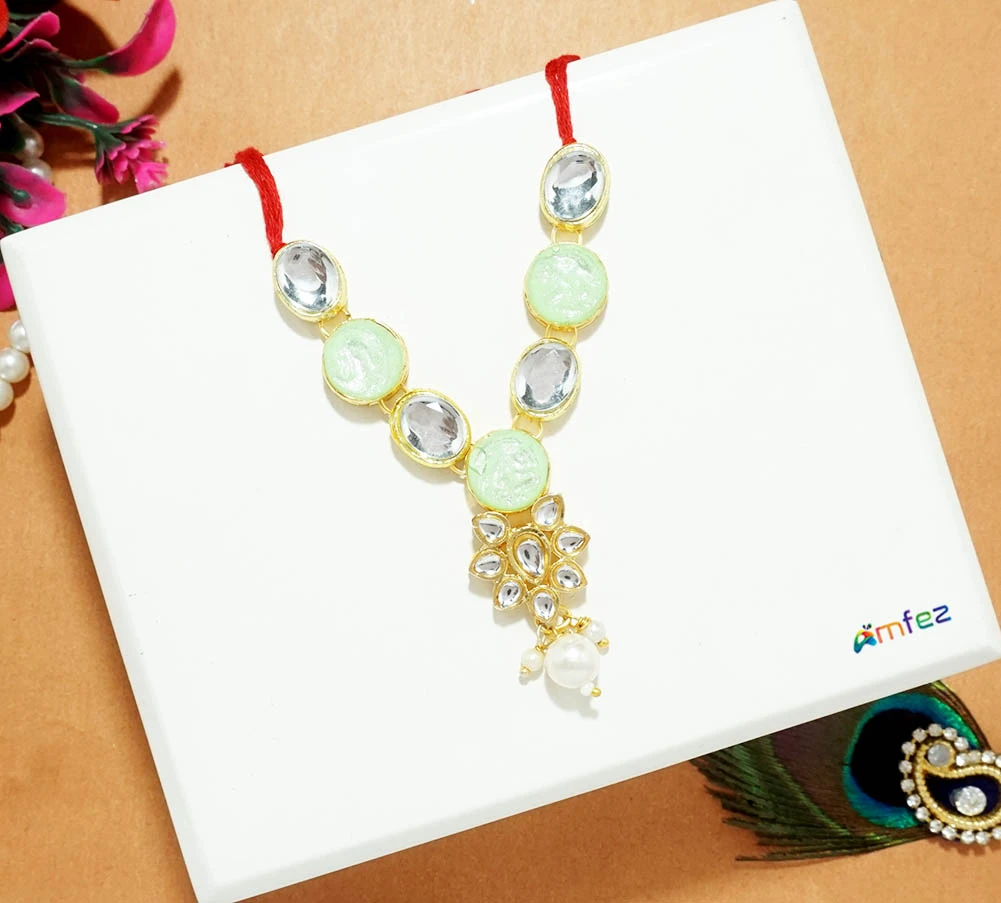 Designer Parrot Green Kundan Pearl Beads Work Necklace