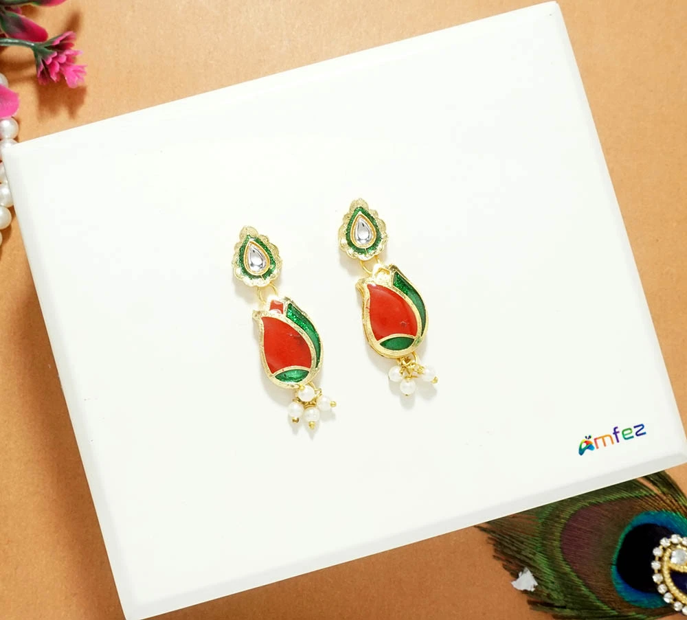 Beautiful Meenakari Stone Work Ear Rings ( 1.5 Inch )