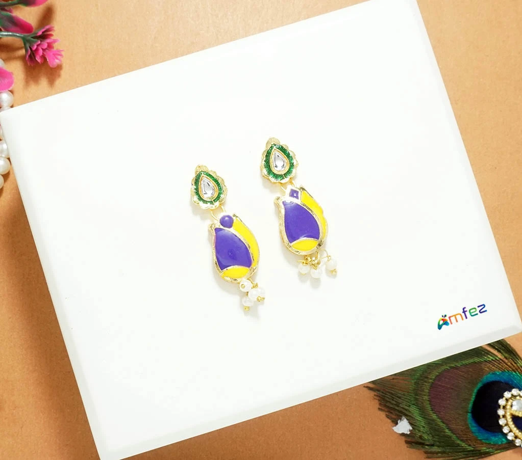 Beautiful Meenakari Stone Work Ear Rings ( 1.5 Inch )