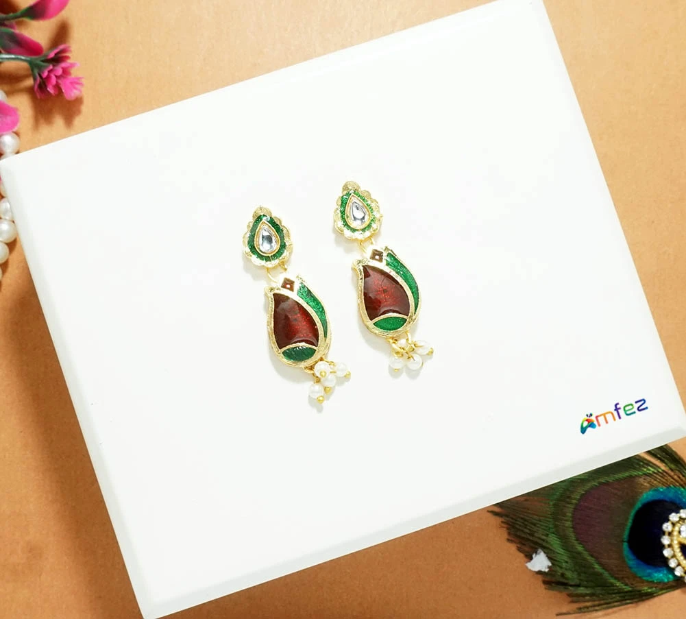 Beautiful Meenakari Stone Work Ear Rings ( 1.5 Inch )