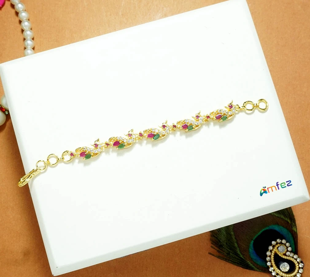 Designer Peacock Red Green AD Stone Beads Belt ( 3 Inch )