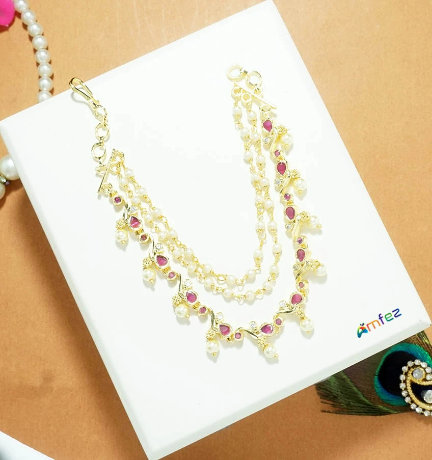 Elegant Red Golden AD Stone Mala/ Necklace