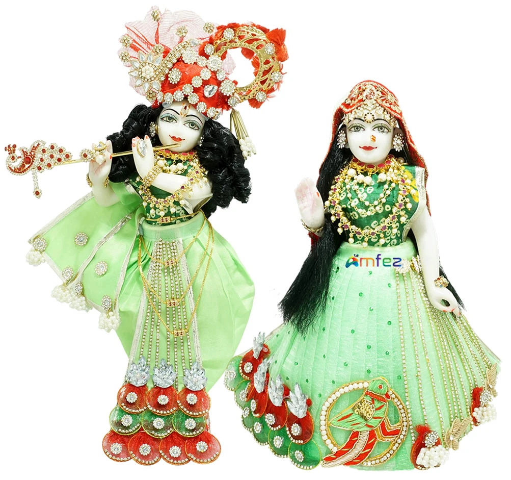 Designer P. Green Stone Patch Work Radha Krishna Dress